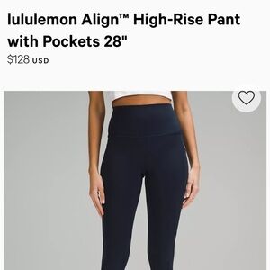Womens lululemon Align™ High-Rise Pant with Pockets 28" True Navy size 14